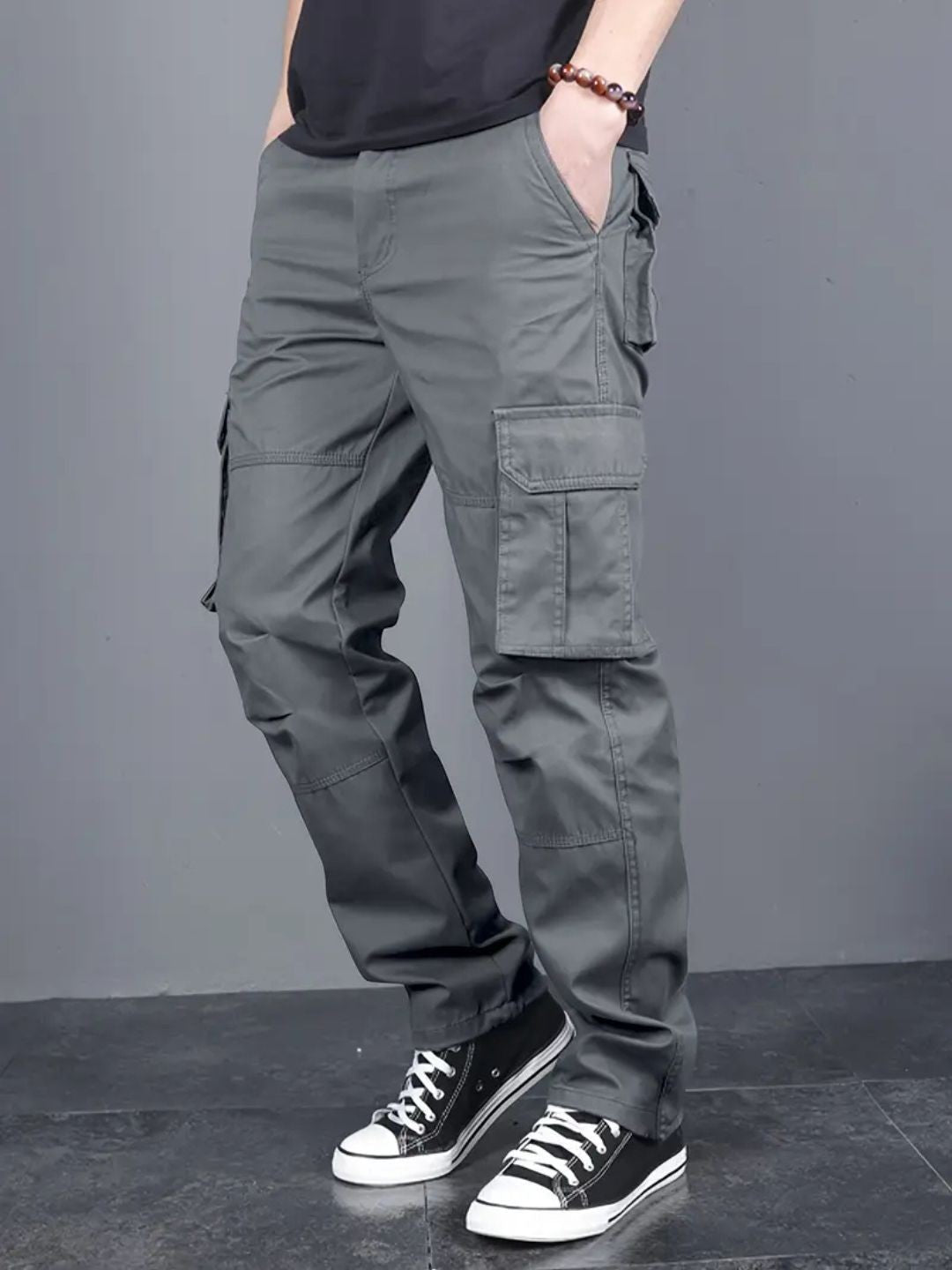 100% Stretchable Cotton Fabric Cargo Pants – Dark Grey