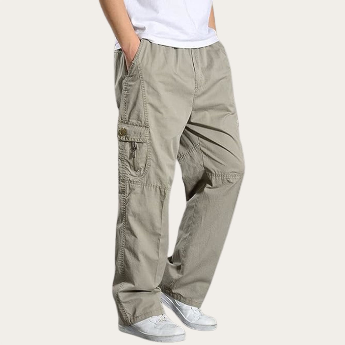 100% Stretchable Cotton Fabric Cargo Pants - Light Beige