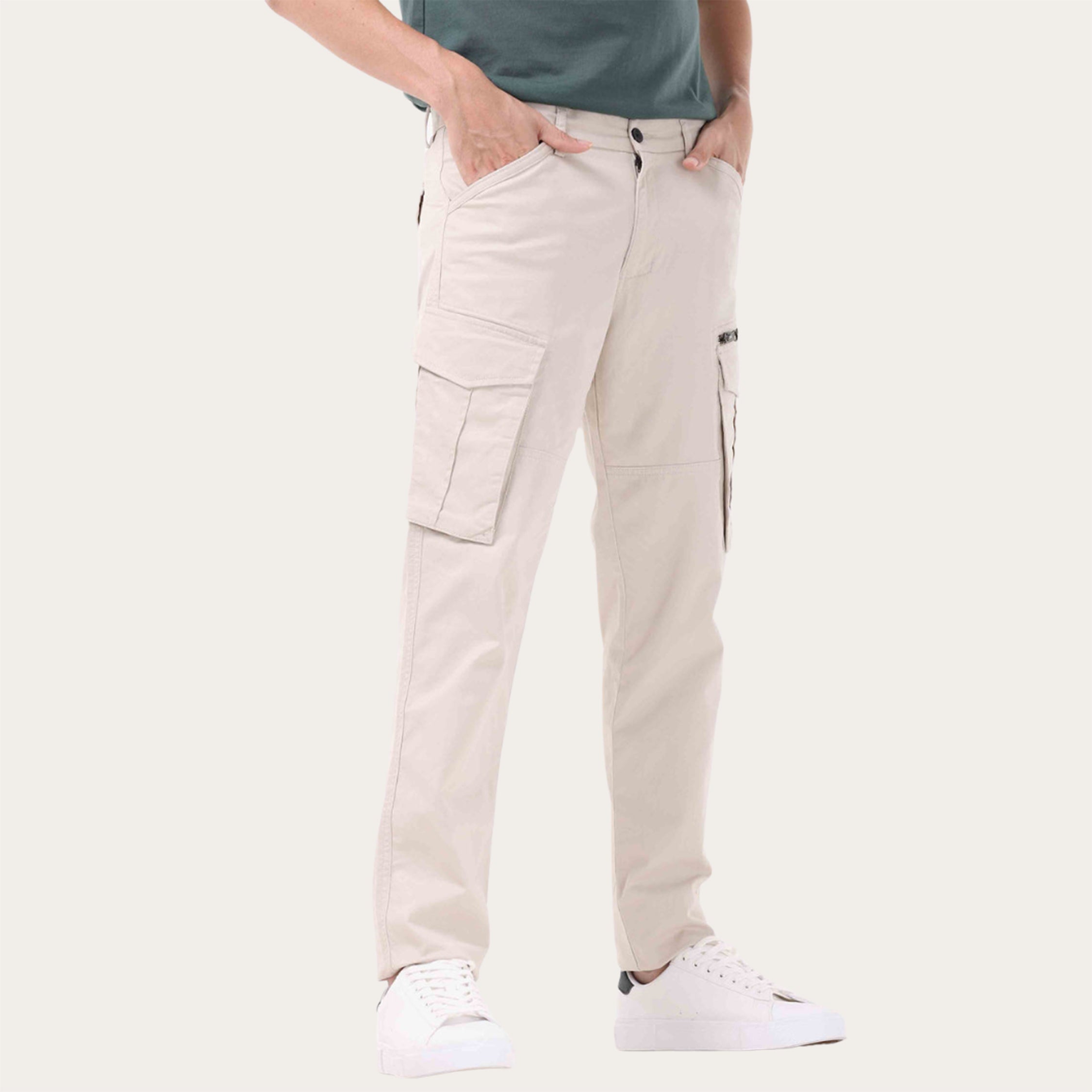 100% Stretchable Cotton Fabric Cargo Pants – Ultra Light Beige