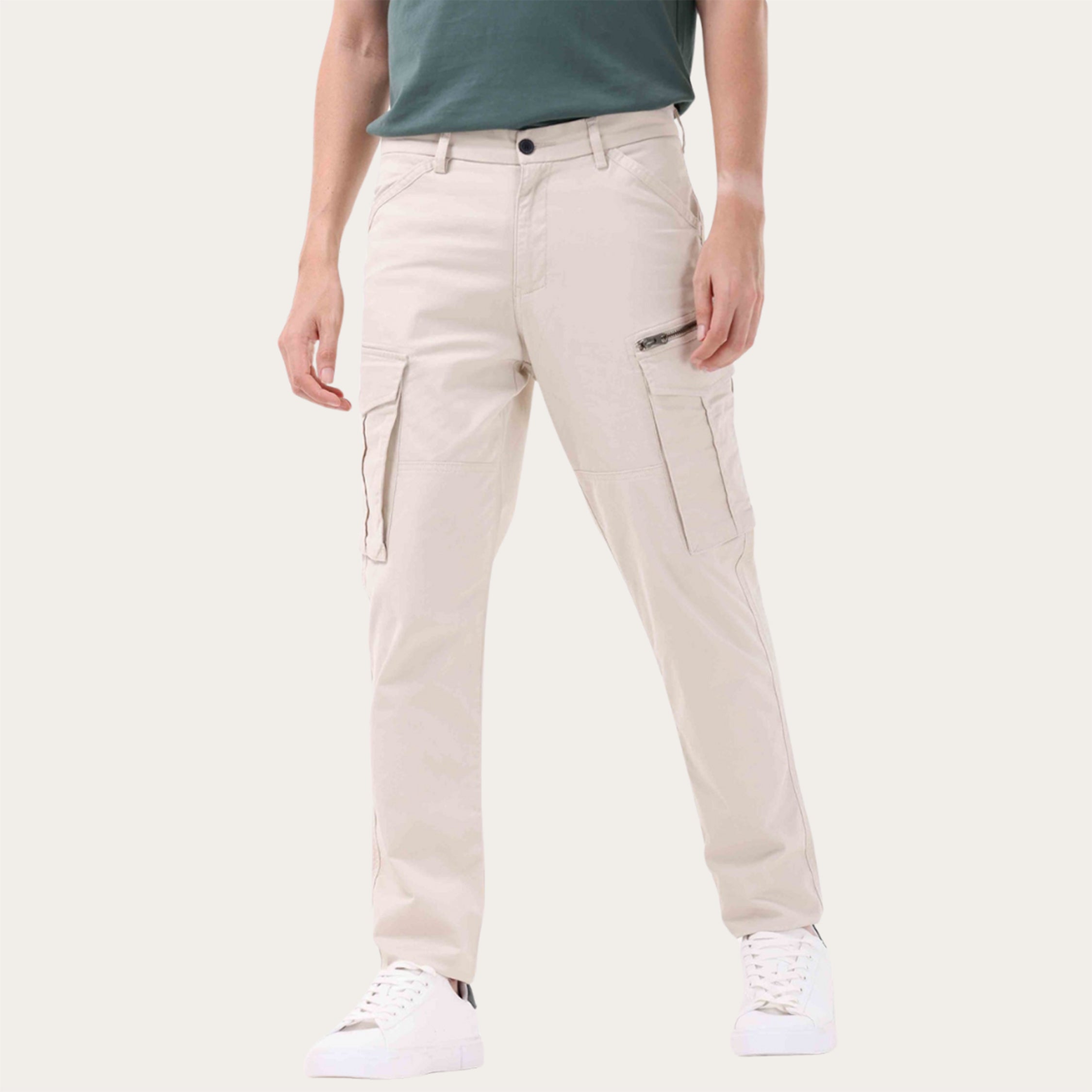 100% Stretchable Cotton Fabric Cargo Pants – Ultra Light Beige