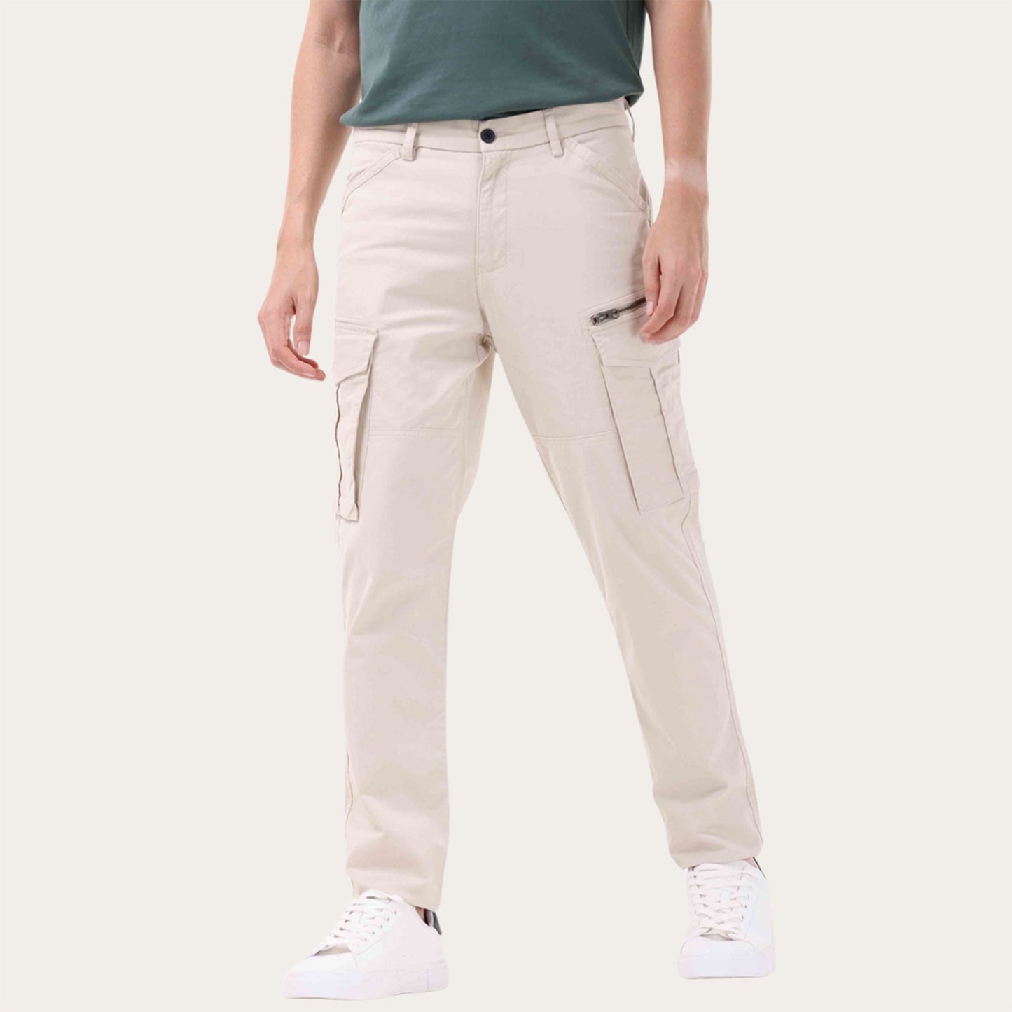 100% Stretchable Cotton Fabric Cargo Pants – Ultra Light Beige