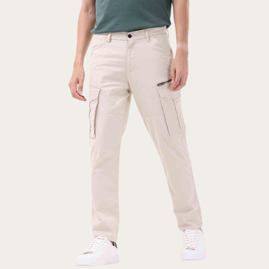 100% Stretchable Cotton Fabric Cargo Pants – Ultra Light Beige