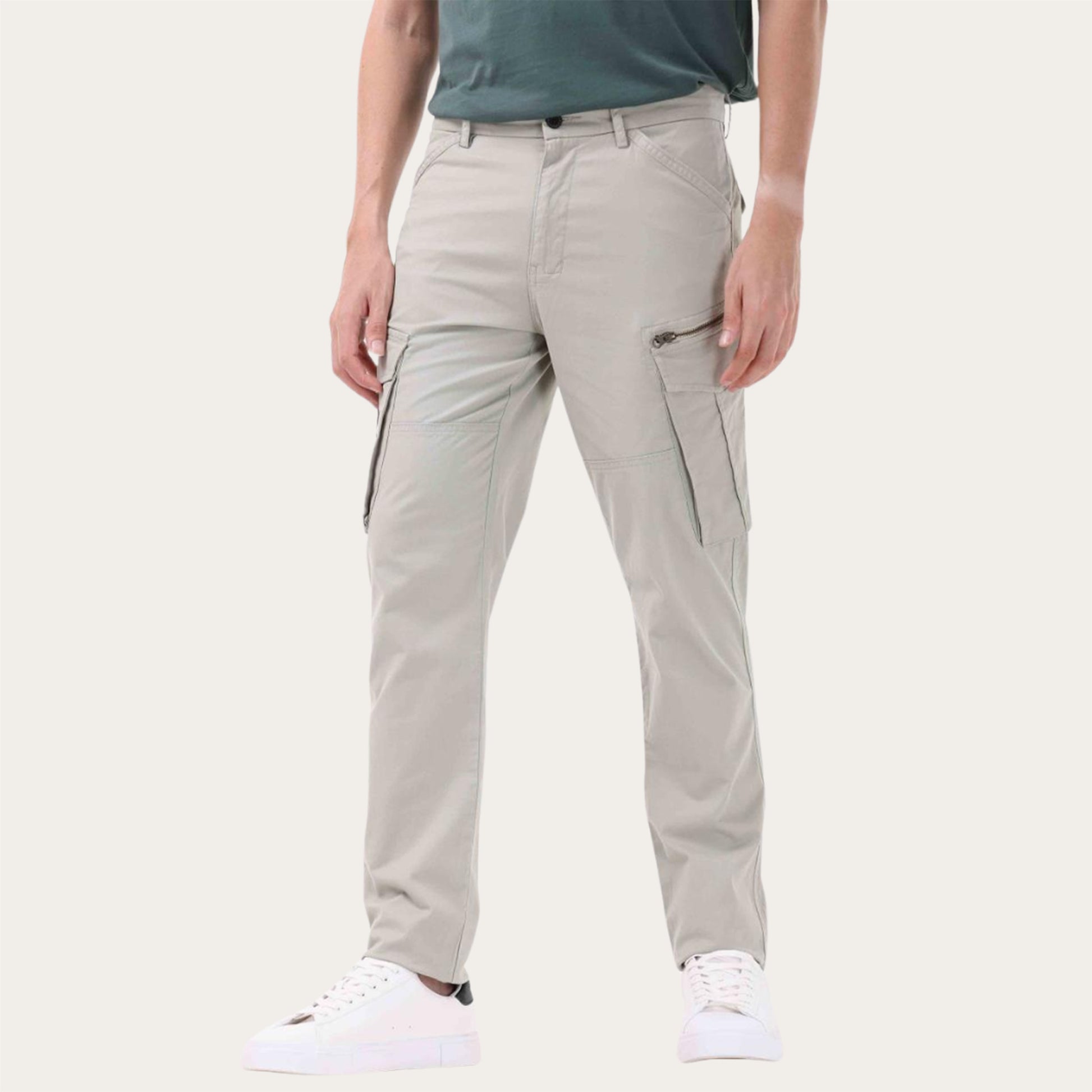 100% Stretchable Cotton Fabric Cargo Pants – Ultra Light Beige